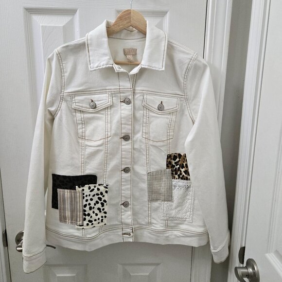 LOGO Lavish Denim‎ Jacket Womens 0 Cream Animal print Boho Casual Boho Festival - Picture 1 of 11